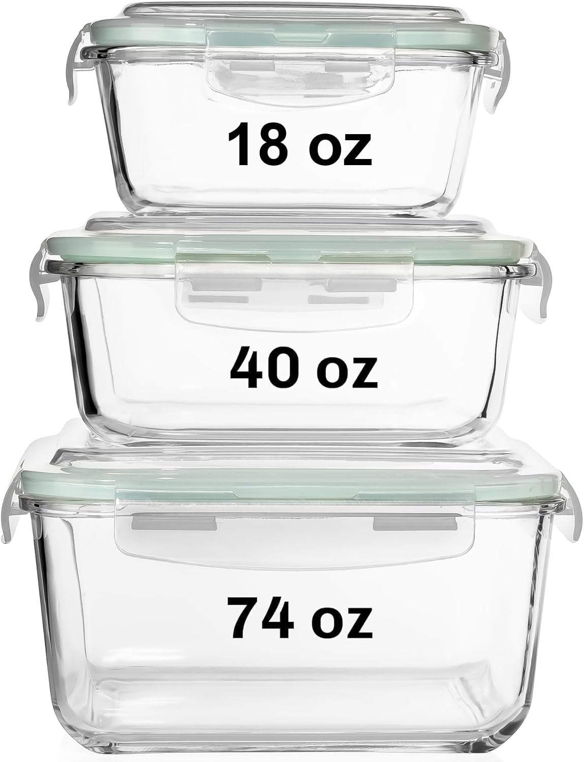 Meal Prep Glass Containers With Lids - 6 PC Square Glass Food Storage
