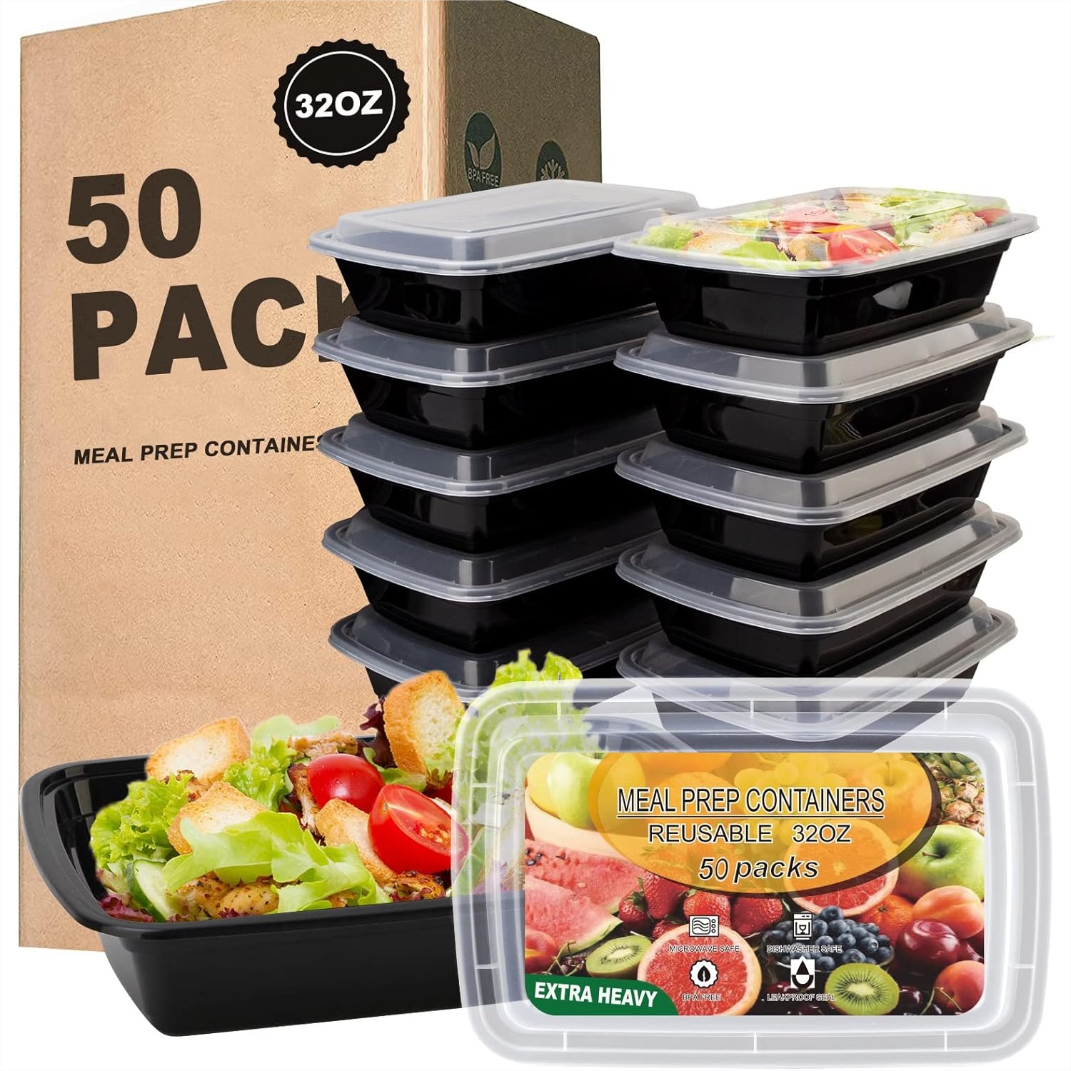 Meal Prep Weekly - 50 Pack Meal Prep Containers 32oz,