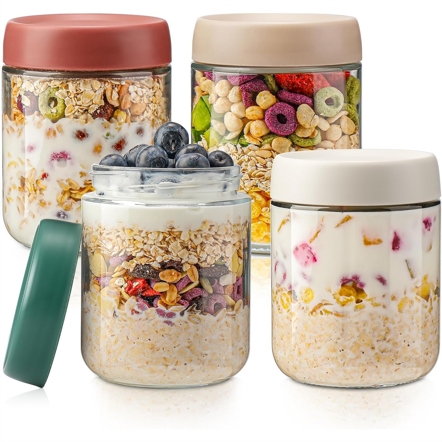 Meal Prep Glass Containers With Lids - Glass Overnight Oats Containers with Lids,