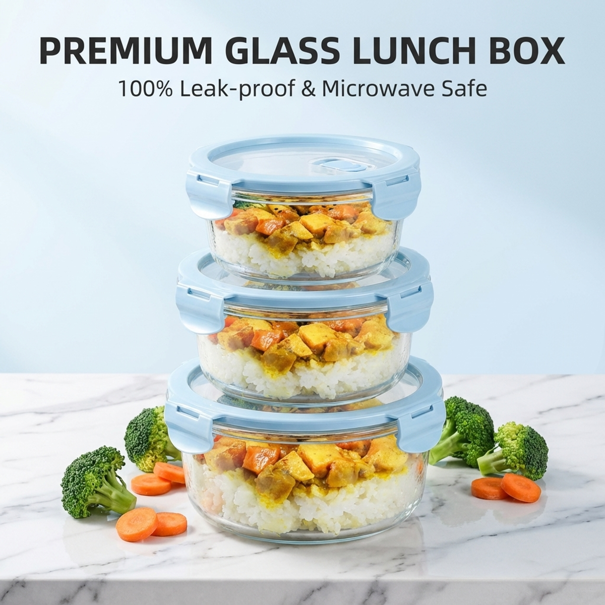 Meal Prep Plan - Round Glass Food Containers with Airtight