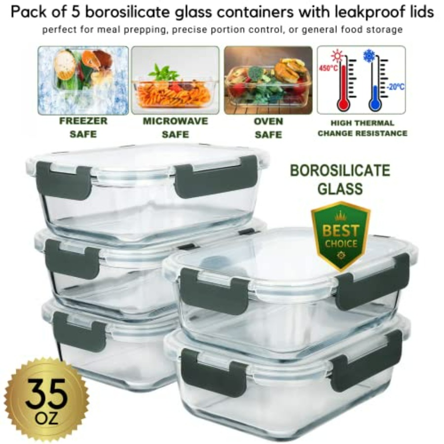 Glass Meal Prep Containers: 5  - Meal Prep Glass Containers With Lids reseña y precio