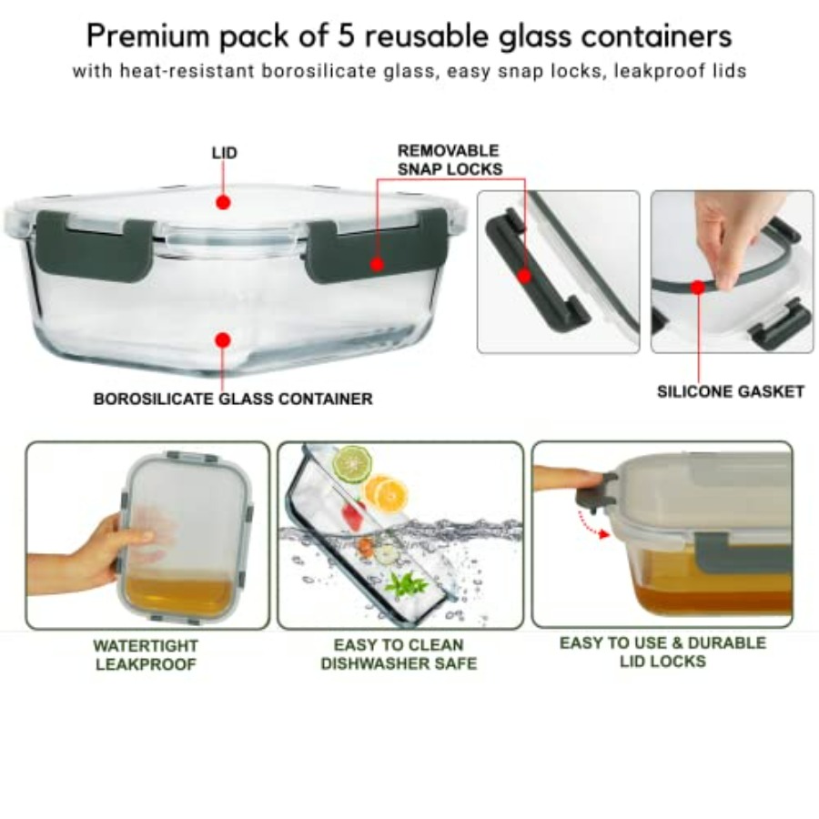 Glass Meal Prep Containers: 5  - Meal Prep Glass Containers With Lids reseña y precio