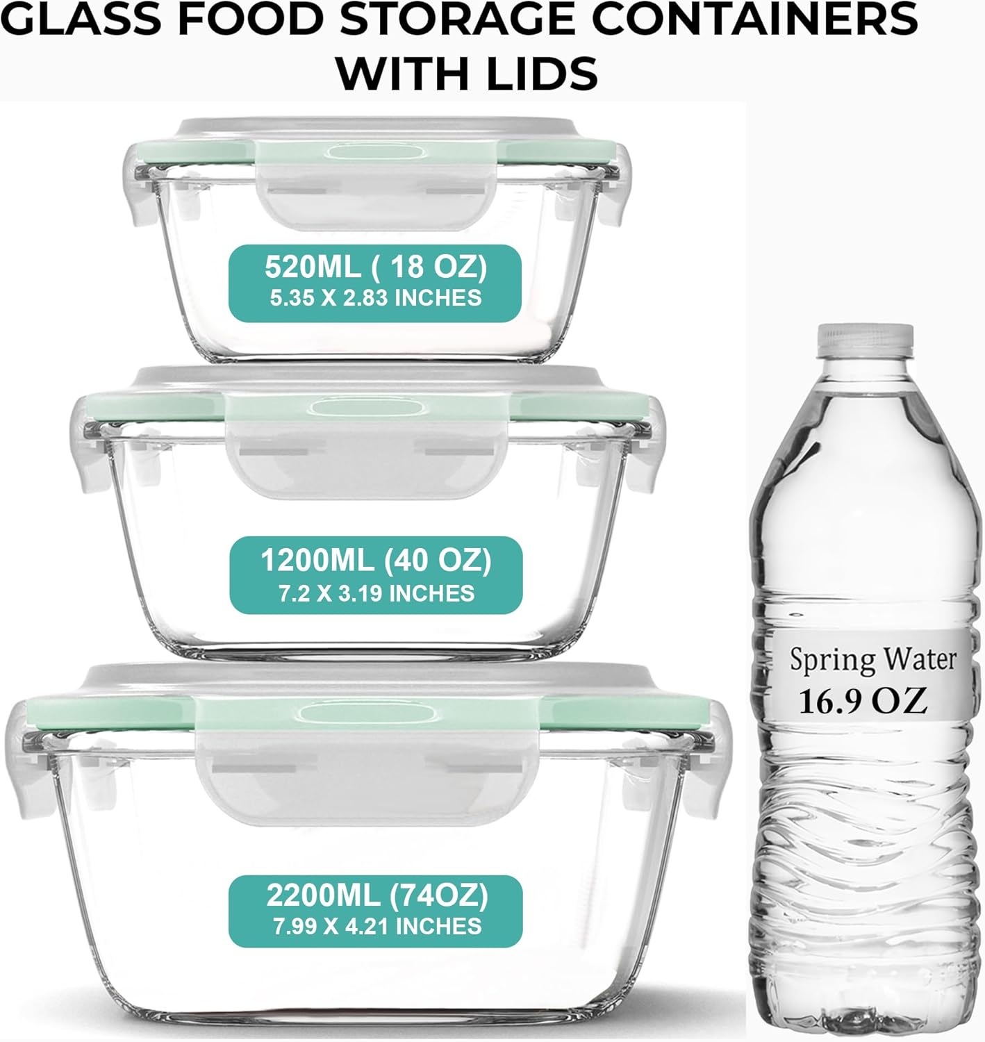 6 PC Square Glass Food Storage - Meal Prep Glass Containers With Lids reseña y precio