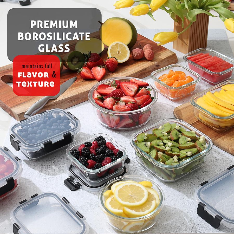 48pc Glass Storage Containers  - Meal Prep Glass Containers With Lids reseña y precio