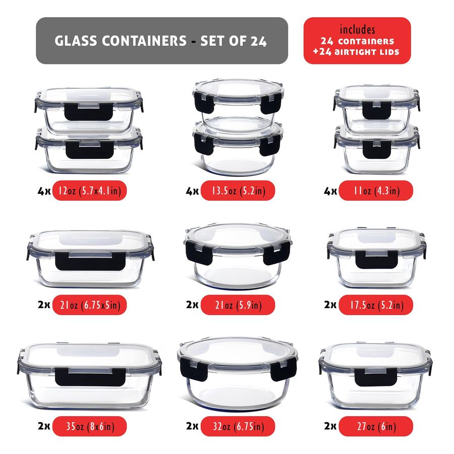48pc Glass Storage Containers  - Meal Prep Glass Containers With Lids reseña y precio