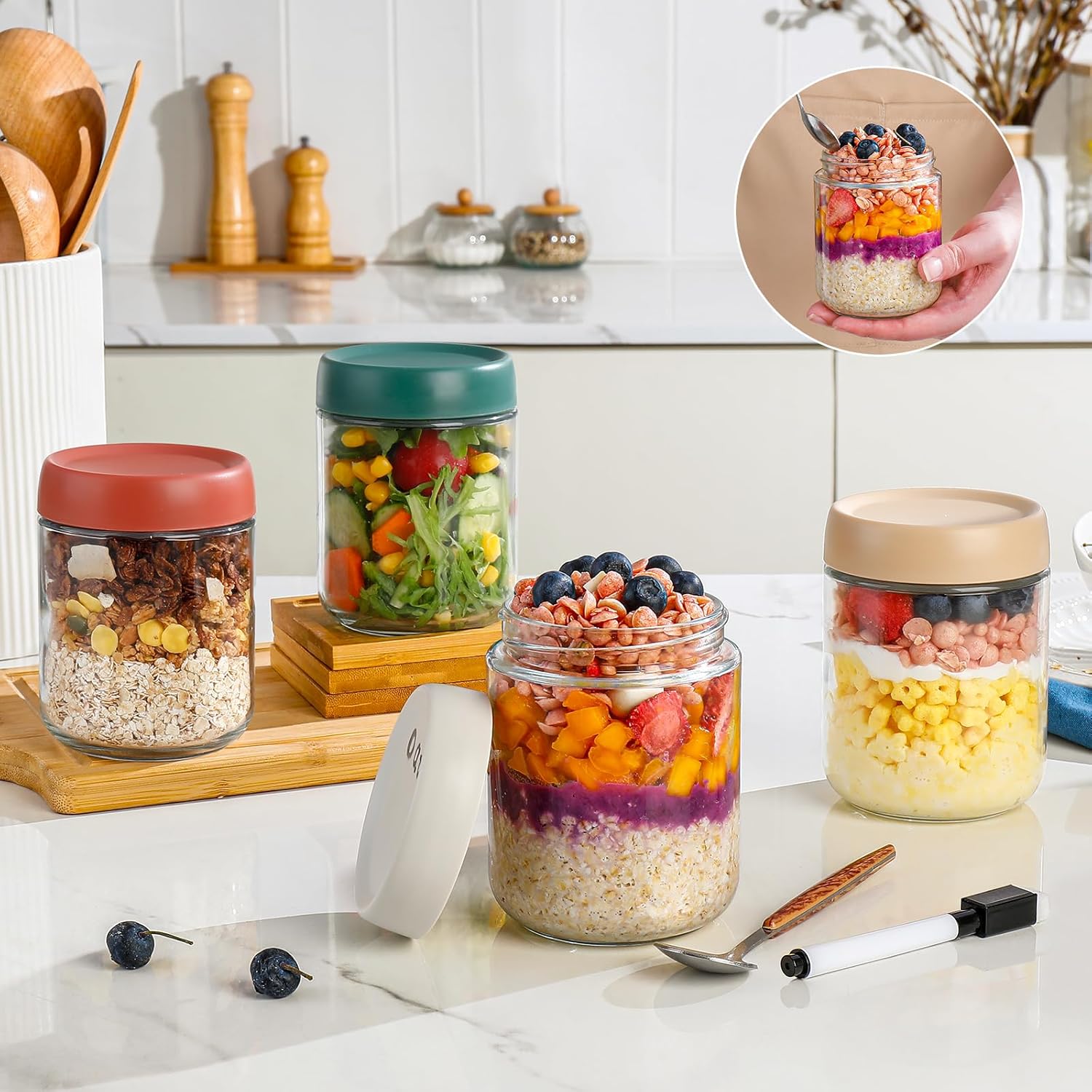 Glass Overnight Oats Container - Meal Prep Glass Containers With Lids reseña y precio
