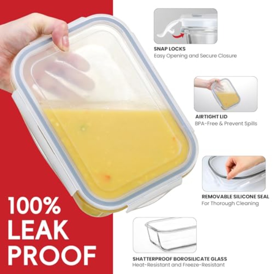 4 Pack 8 Cups/ 63oz Large Glas - Meal Prep Glass Containers With Lids reseña y precio