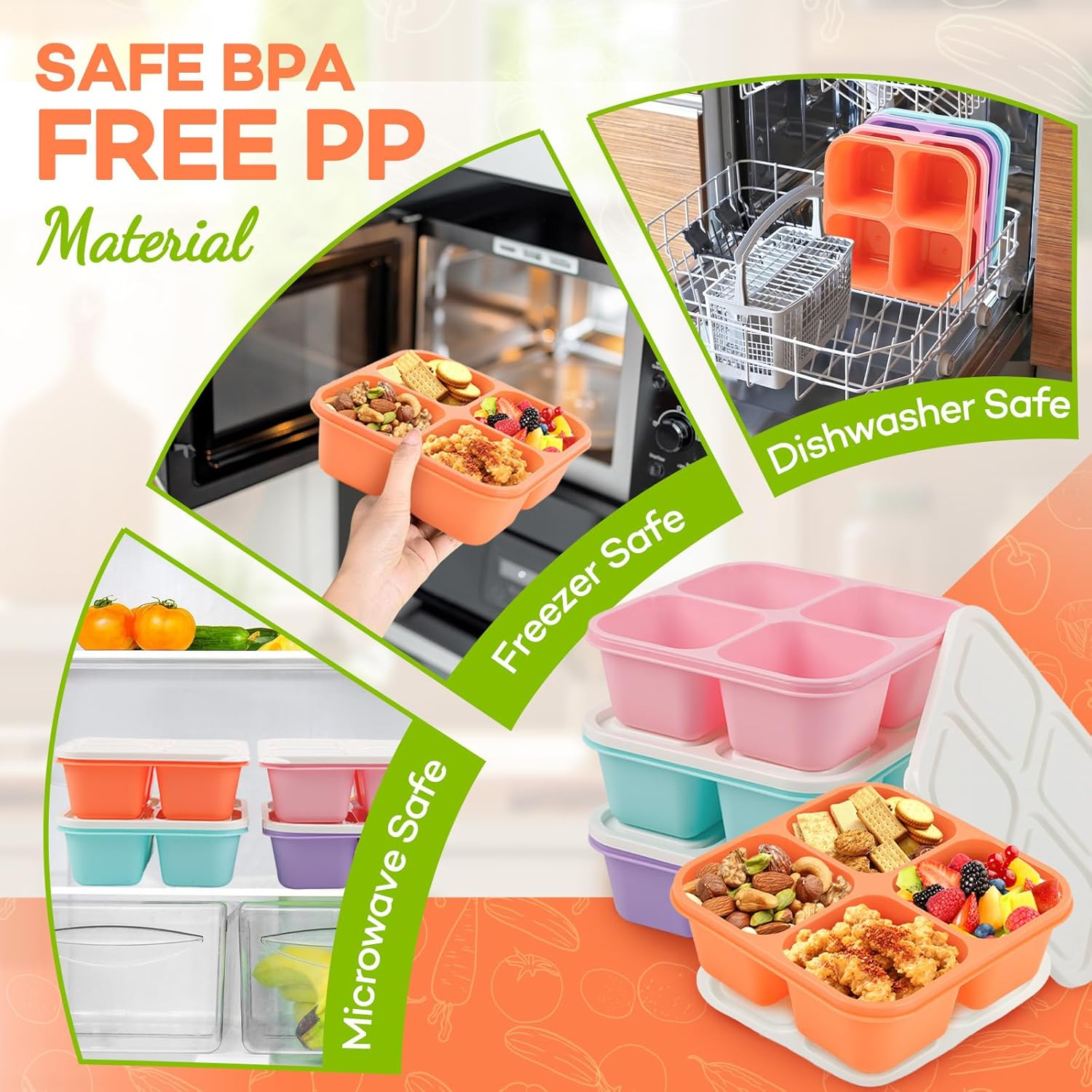 4 Pack Adult Bento Box 4 Compa - Meal Prep Diet reseña y precio