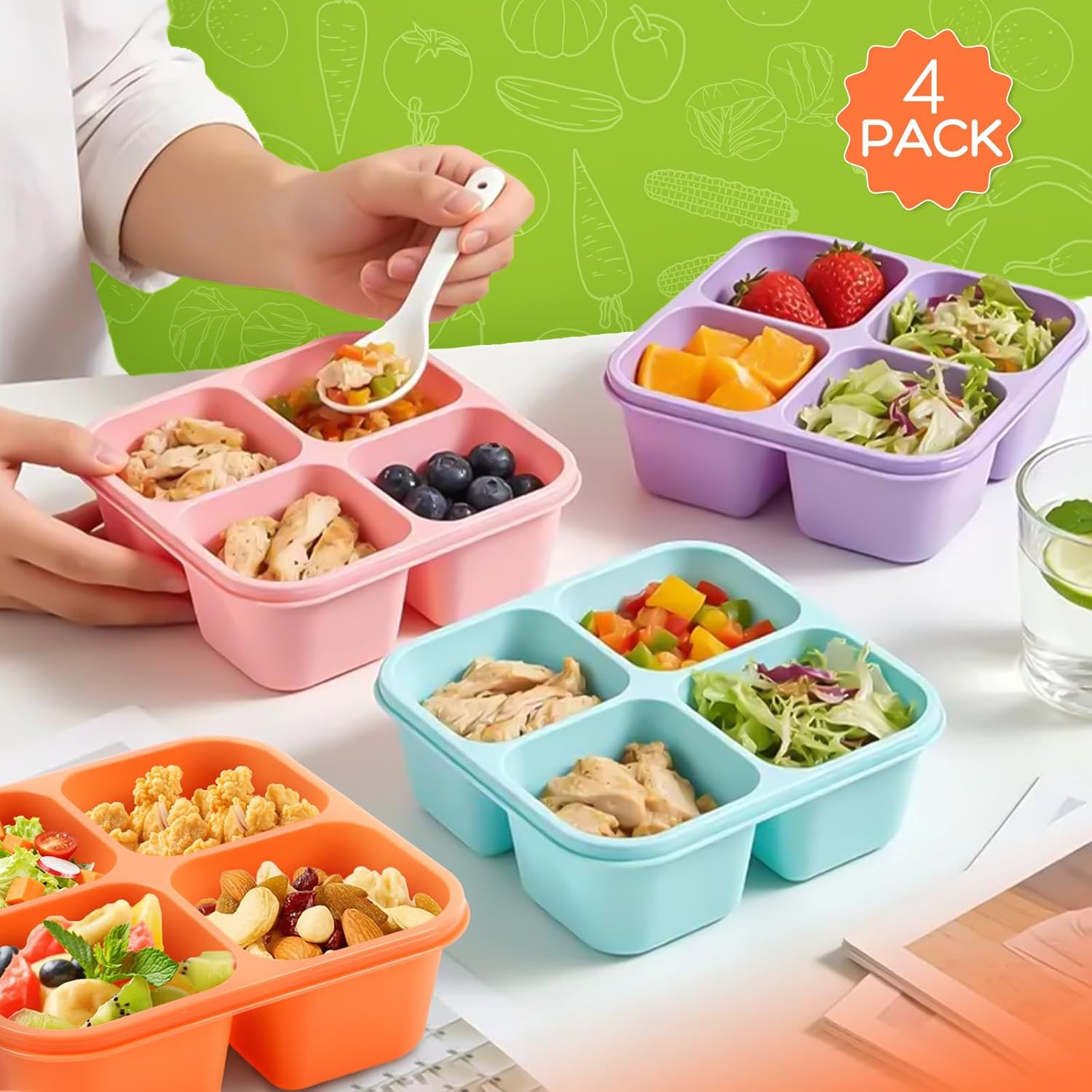 4 Pack Adult Bento Box 4 Compa - Meal Prep Diet reseña y precio