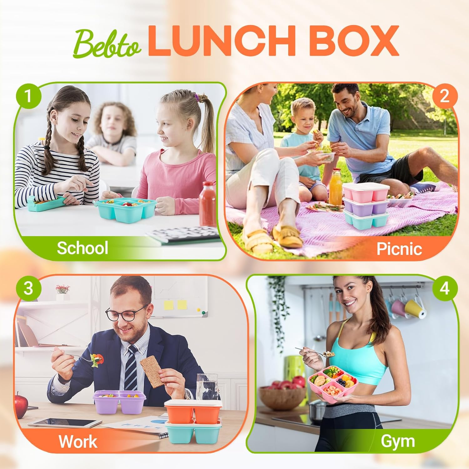 4 Pack Adult Bento Box 4 Compa - Meal Prep Diet reseña y precio