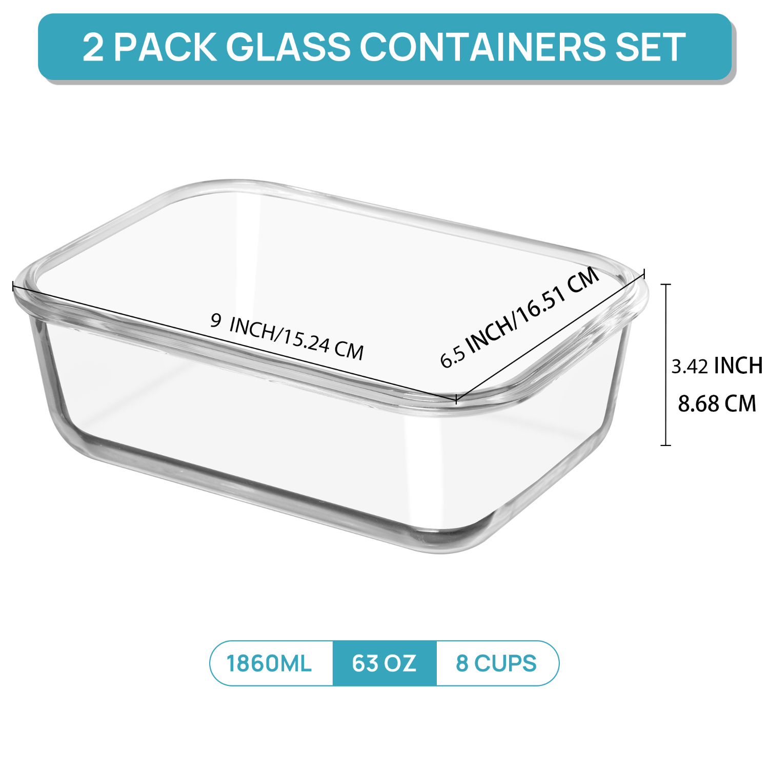 us2Pack 1860ml/ 63oz Large Gla - Meal Prep Glass Containers With Lids reseña y precio