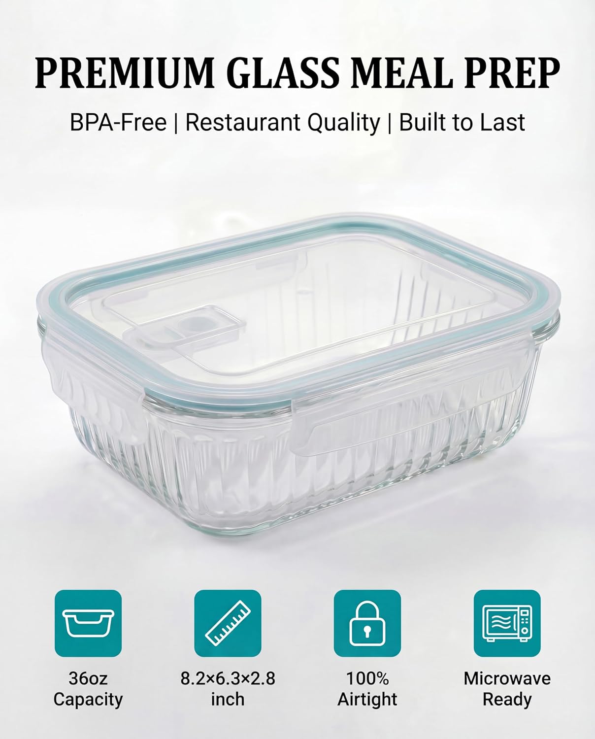5-Packs, 36 Oz Glass Meal Prep - Meal Prep Glass Containers With Lids reseña y precio