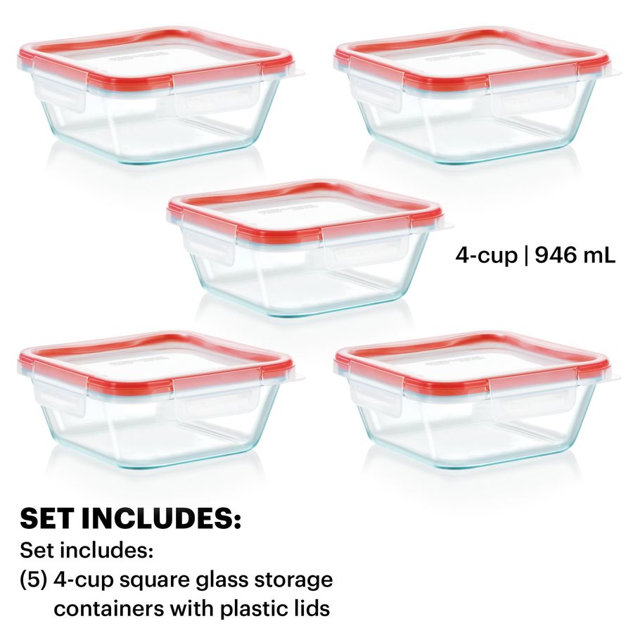 Freshlock 5Pack, 4 Cup Glass F - Meal Prep Glass Containers With Lids reseña y precio